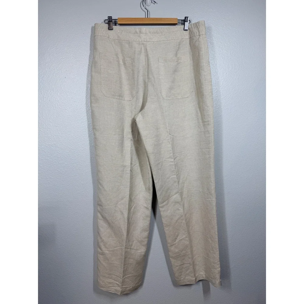 Coldwater Creek Pants Women 16 Beige Natural Fit Linen Blend Drawstring Straight